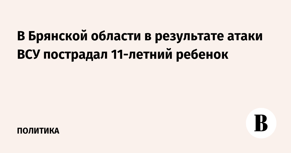 В Белгородской области при атаке БПЛА пострадал 11-летний ребенок В Белгородской области при атаке БПЛА пострадал 11-летний ребенок