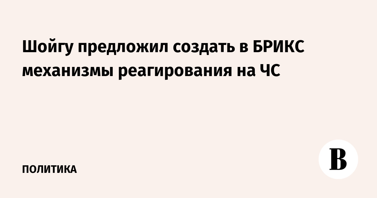 Шойгу предложил БРИКС создать механизмы реагирования на ЧС Шойгу предложил БРИКС создать механизмы реагирования на ЧС