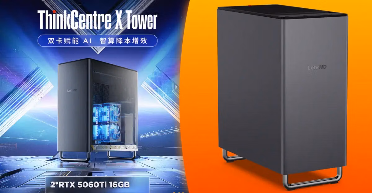 Lenovo ThinkCentre X Tower: две RTX 5060 Ti работают независимо для AI и рендеринга
