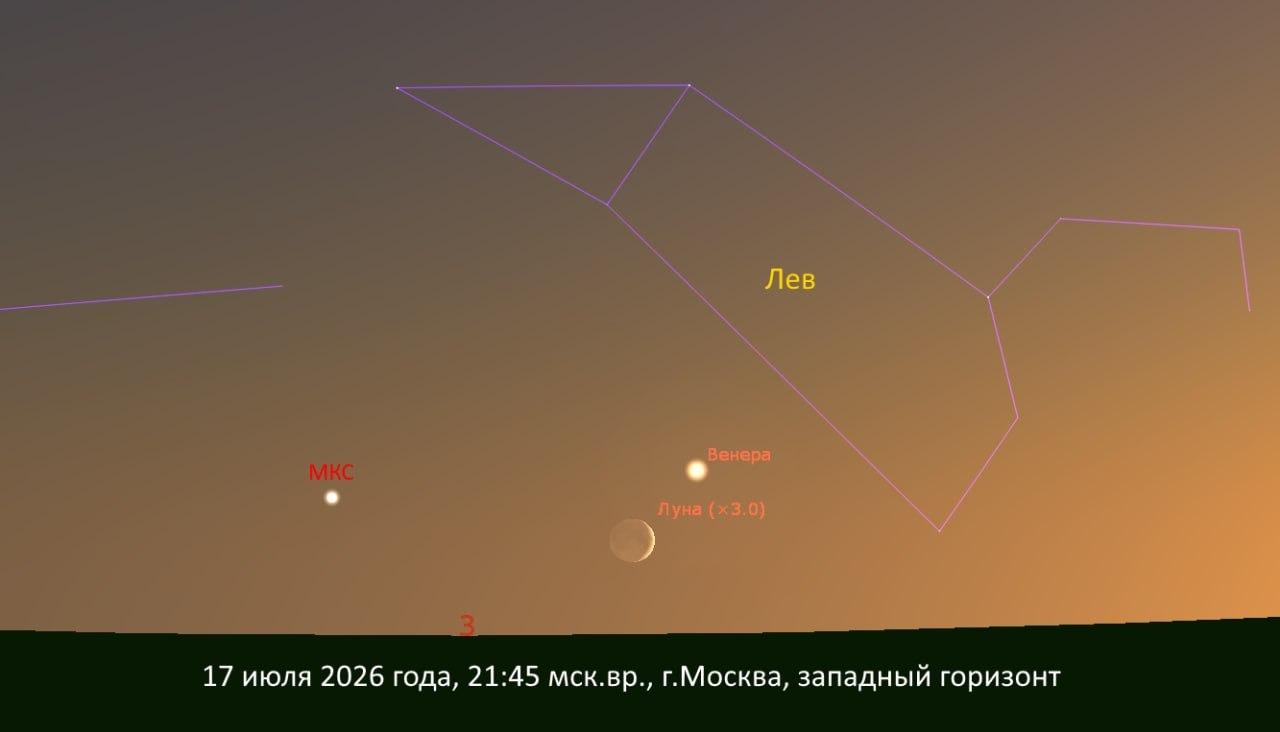 Луна и Венера сойдутся 17 июля: рядом пролетит МКС