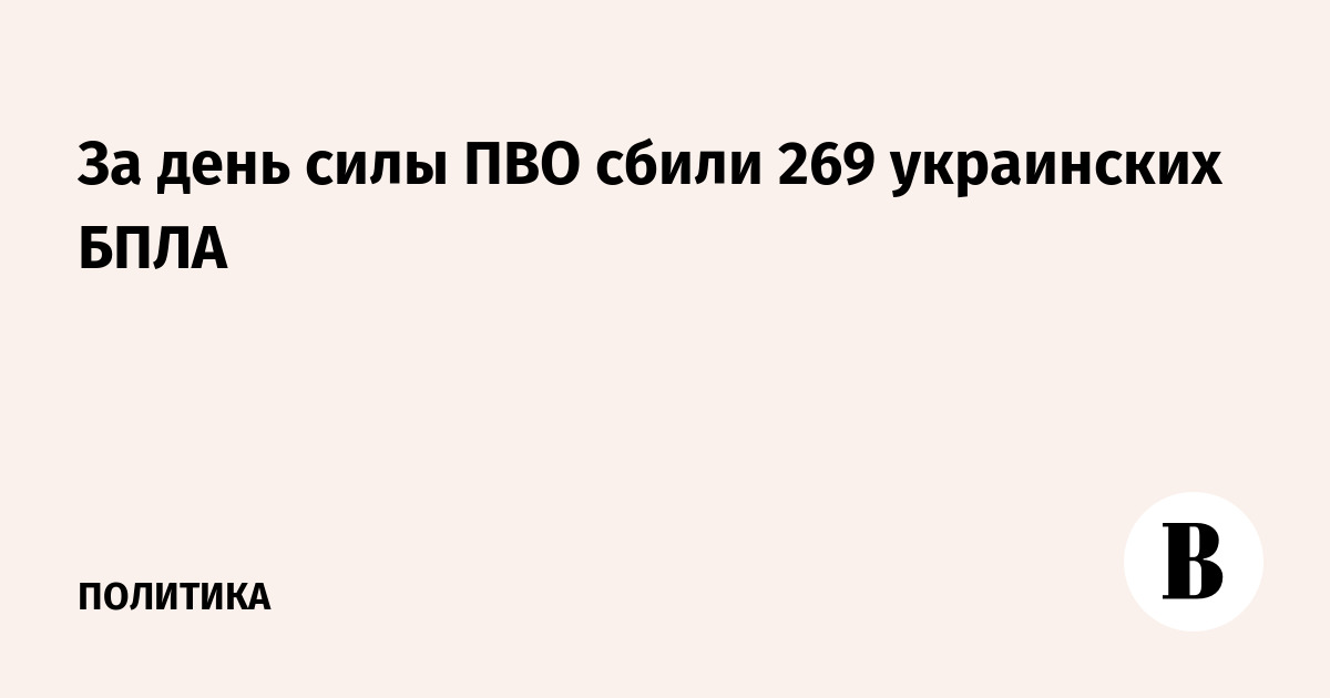 Силы ПВО за день сбили 269 украинских беспилотников